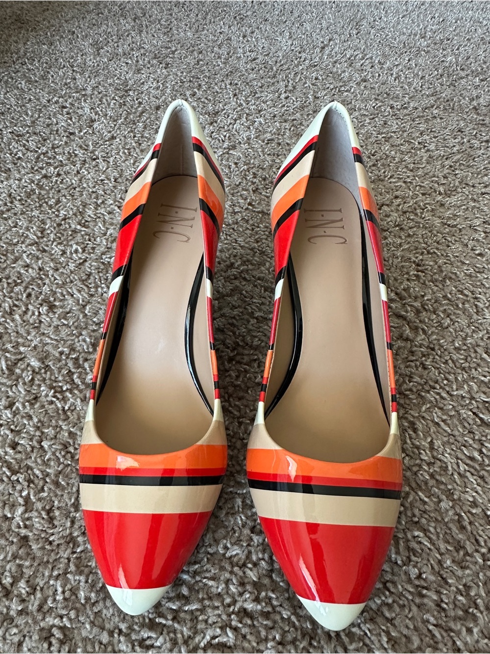 INC International Concepts Red, Orange & Cream Striped Pointed-Toe Pumps - Picture 2 of 3